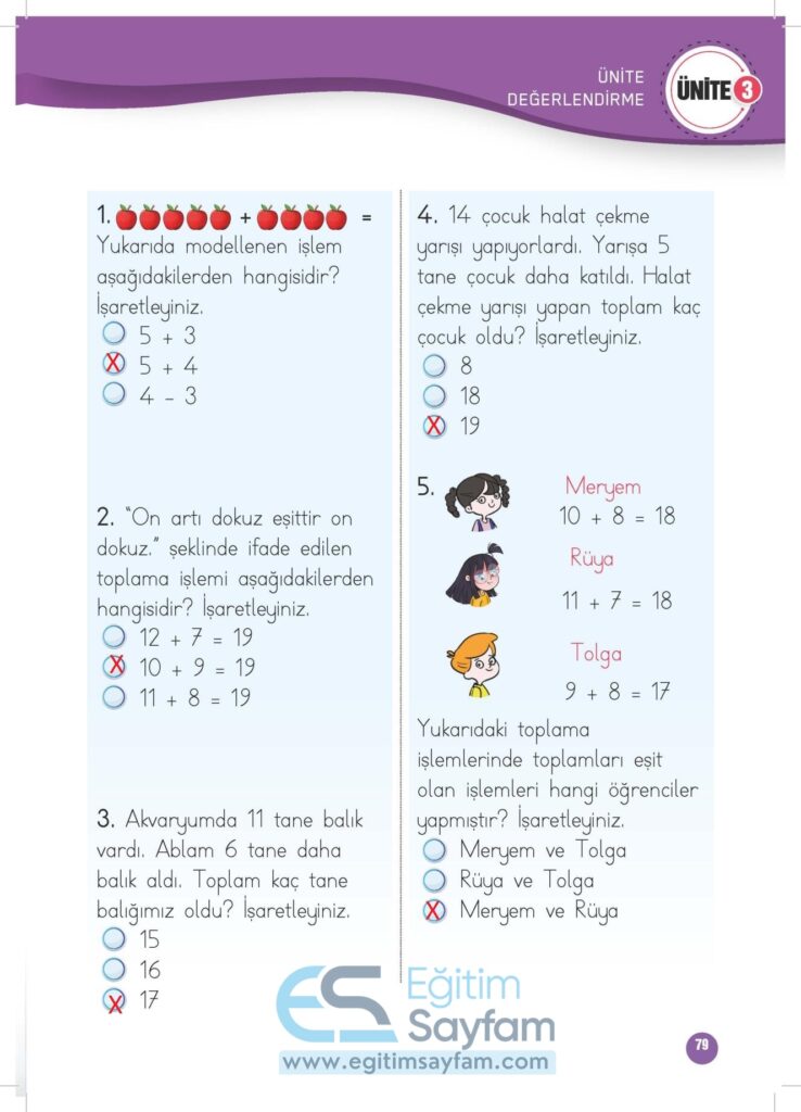 1. Sınıf Matematik Çalışma Kitabı Cevapları Meb Yayınları Sayfa 79