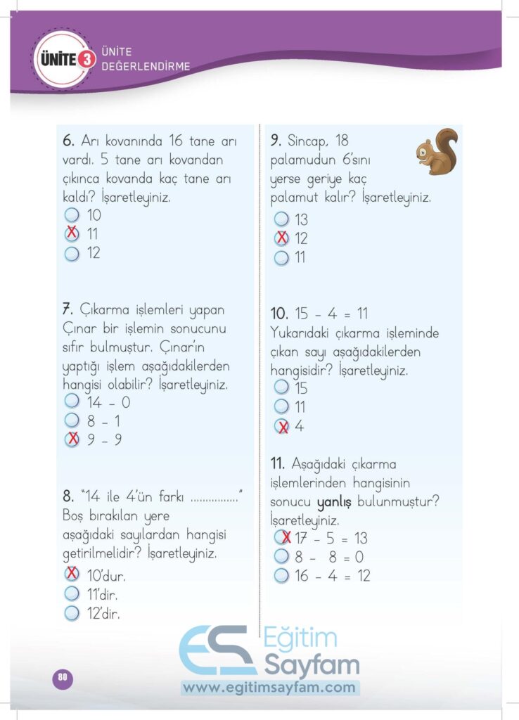 1. Sınıf Matematik Çalışma Kitabı Cevapları Meb Yayınları Sayfa 80