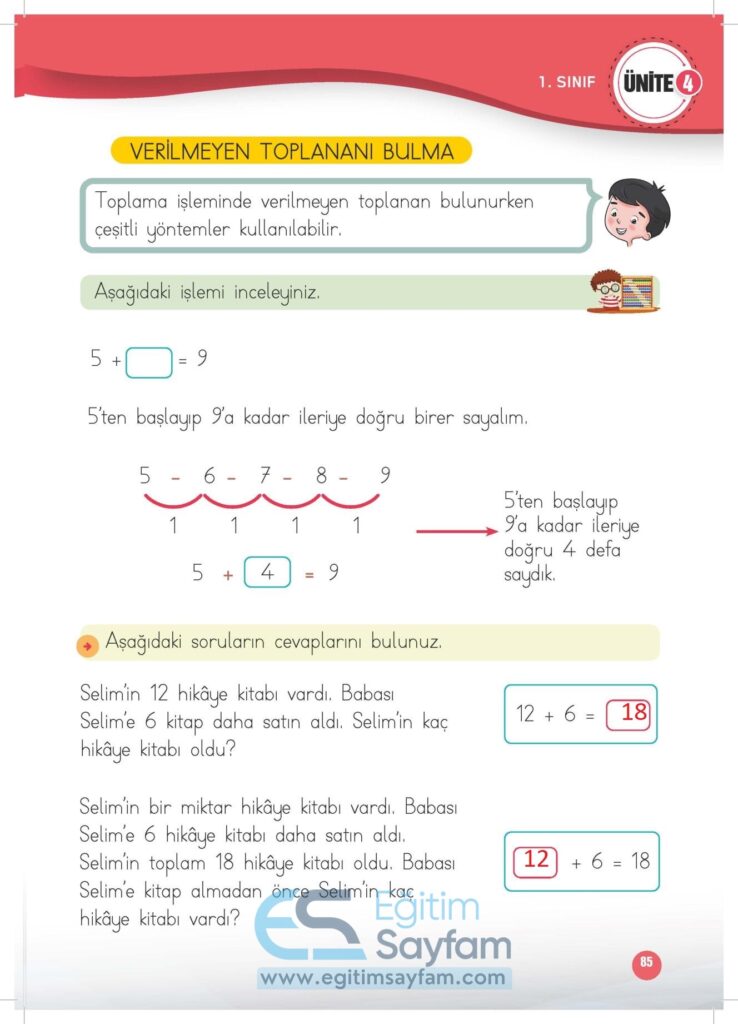 1. Sınıf Matematik Çalışma Kitabı Cevapları Meb Yayınları Sayfa 85