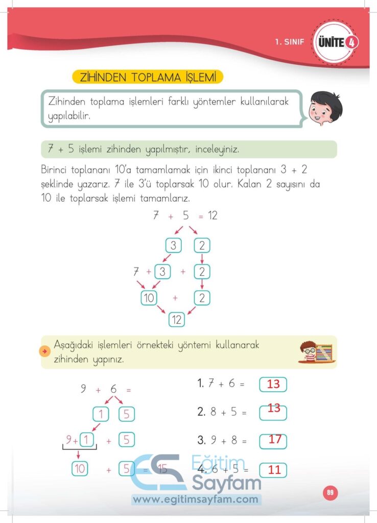 1. Sınıf Matematik Çalışma Kitabı Cevapları Meb Yayınları Sayfa 89