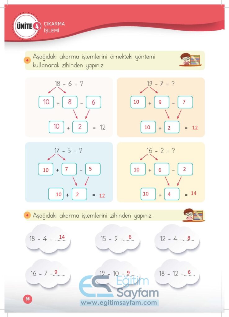 1. Sınıf Matematik Çalışma Kitabı Cevapları Meb Yayınları Sayfa 96