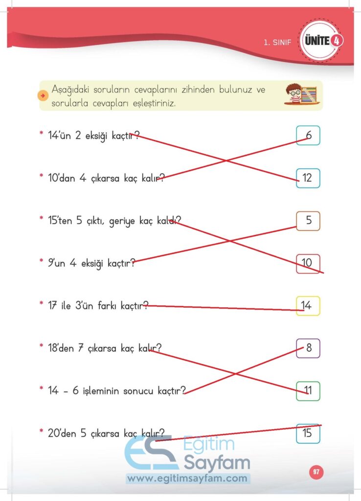 1. Sınıf Matematik Çalışma Kitabı Cevapları Meb Yayınları Sayfa 97
