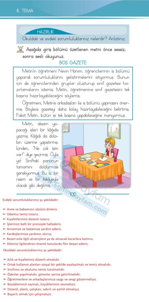 Boş Gazete Metni Etkinlik Cevapları (1. Sınıf Türkçe)