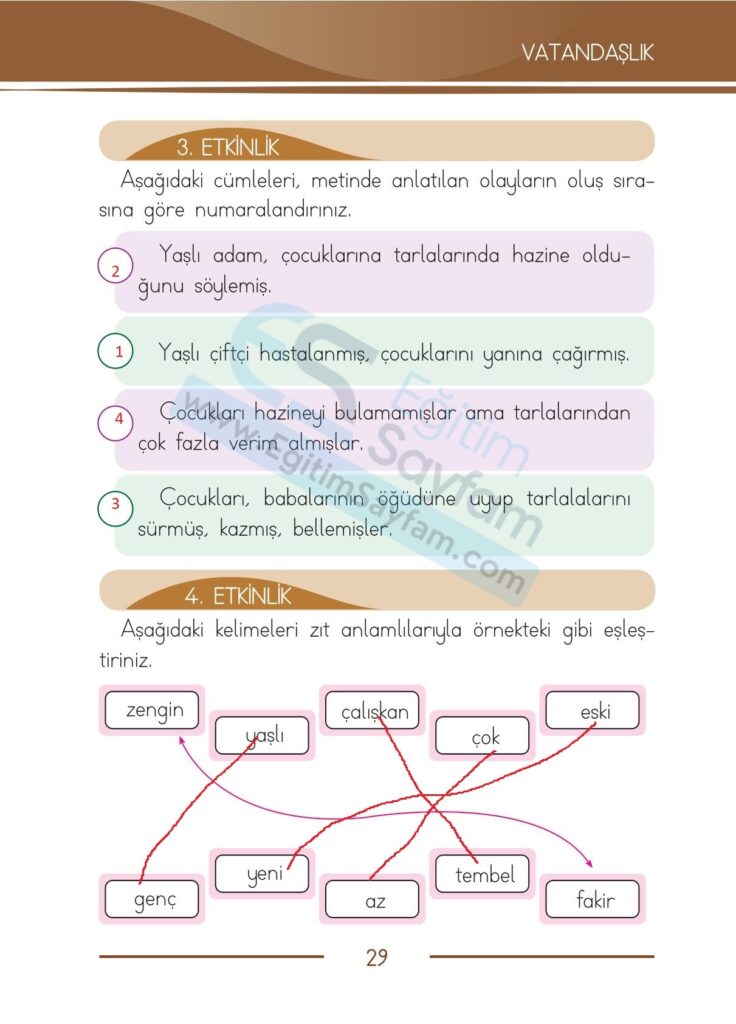 Aşağıdaki kelimeleri zıt anlamlılarıyla örnekteki gibi eşleştiriniz.