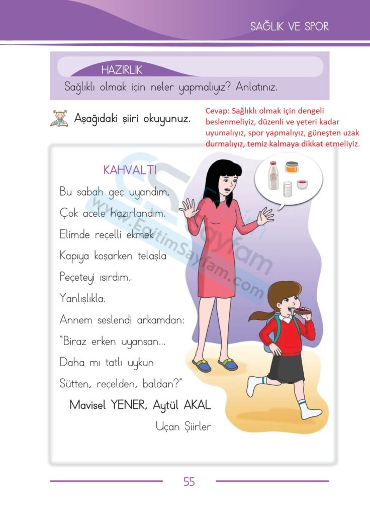 Kahvaltı Metni Etkinlik Cevapları (1. Sınıf Türkçe)