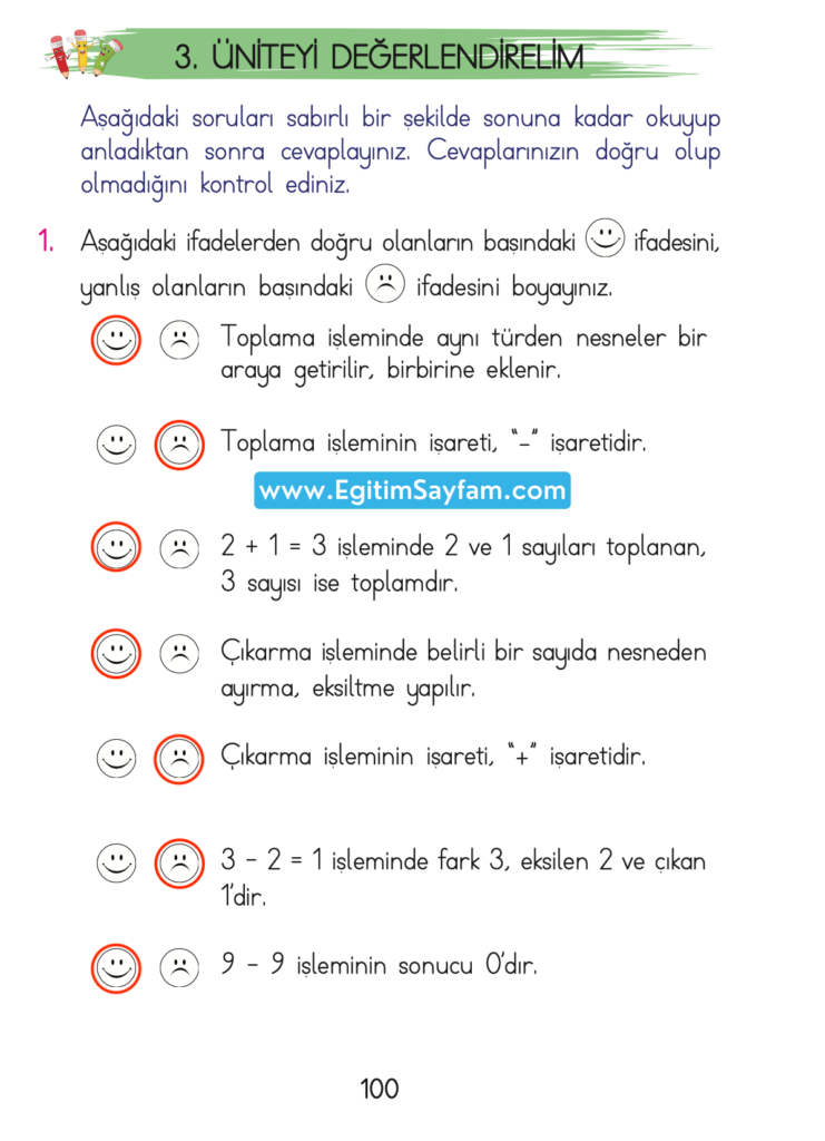 1. Sınıf Matematik Açılım Yayınları Ders Kitabı Cevapları Sayfa 100