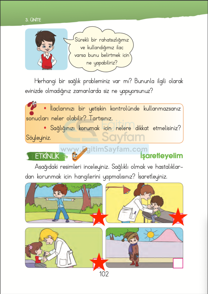 1. Sınıf Hayat Bilgisi Ders Kitabı Cevapları İhsan Yayıncılık Sayfa 102