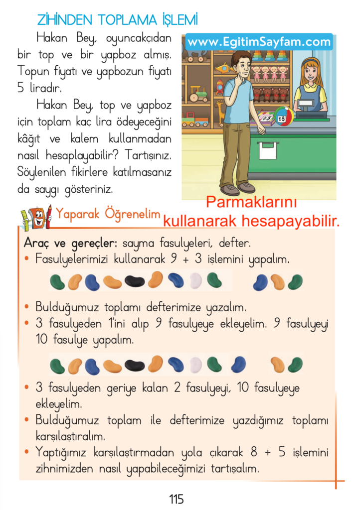 1. Sınıf Matematik Açılım Yayınları Ders Kitabı Cevapları Sayfa 115