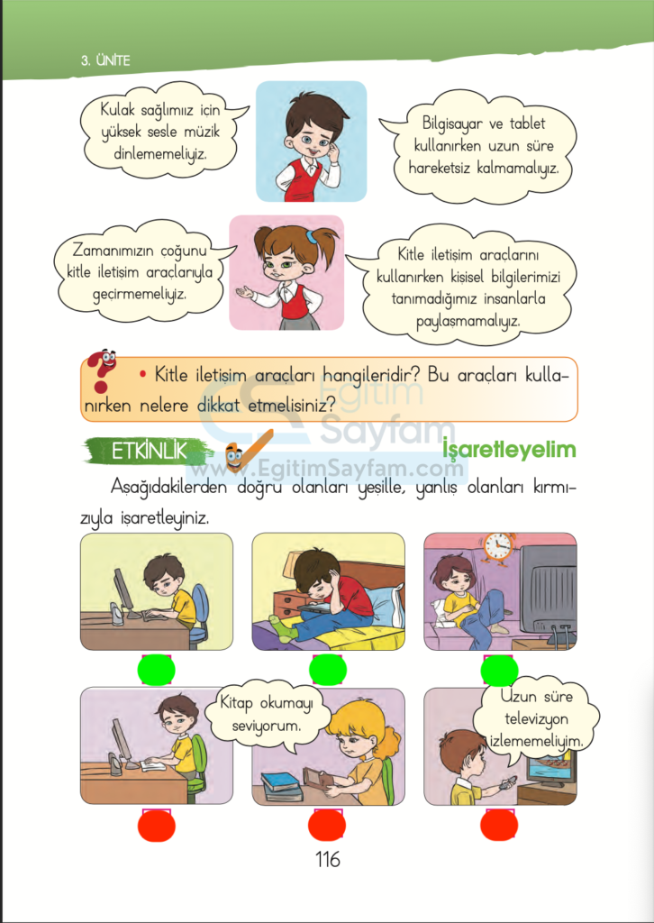 1. Sınıf Hayat Bilgisi Ders Kitabı Cevapları İhsan Yayıncılık Sayfa 116