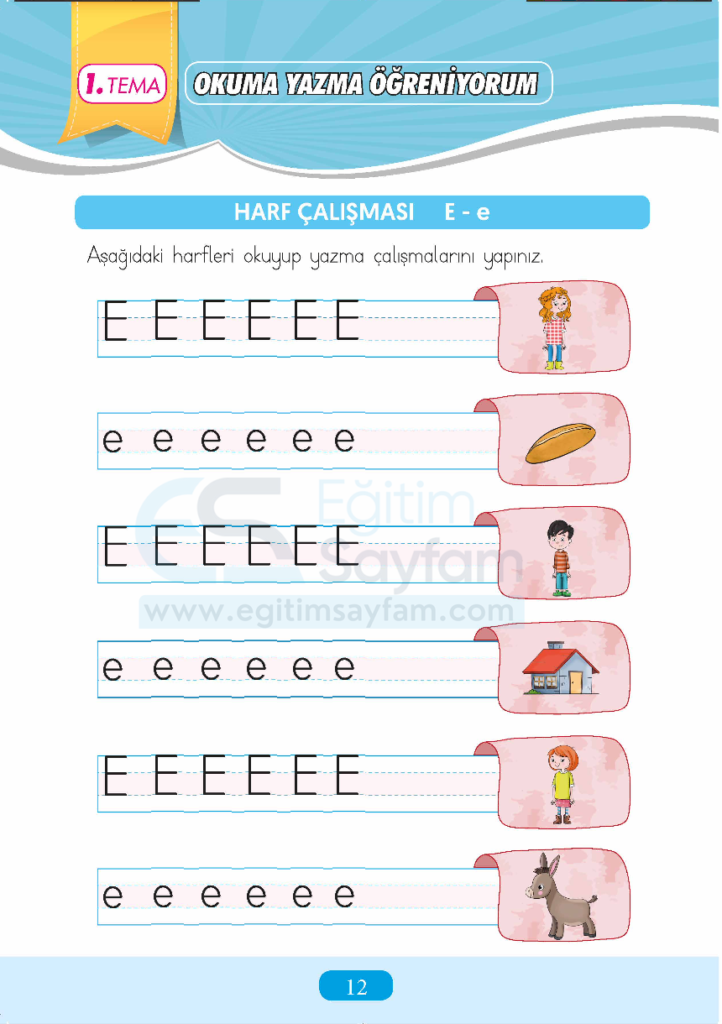 1. Sınıf Türkçe Çalışma Kitabı Cevapları Sayfa 12