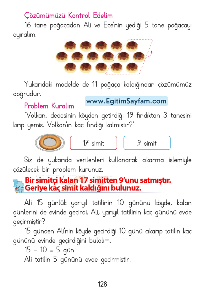 1. Sınıf Matematik Açılım Yayınları Ders Kitabı Cevapları Sayfa 128