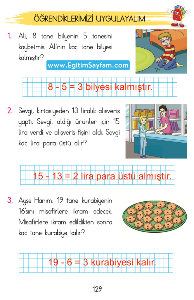 1. Sınıf Matematik Açılım Yayınları Ders Kitabı Cevapları Sayfa 129