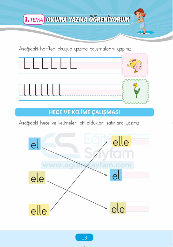 1. Sınıf Türkçe Çalışma Kitabı Cevapları Sayfa 13