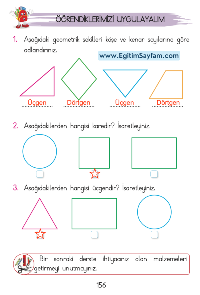 1. Sınıf Matematik Açılım Yayınları Ders Kitabı Cevapları Sayfa 156