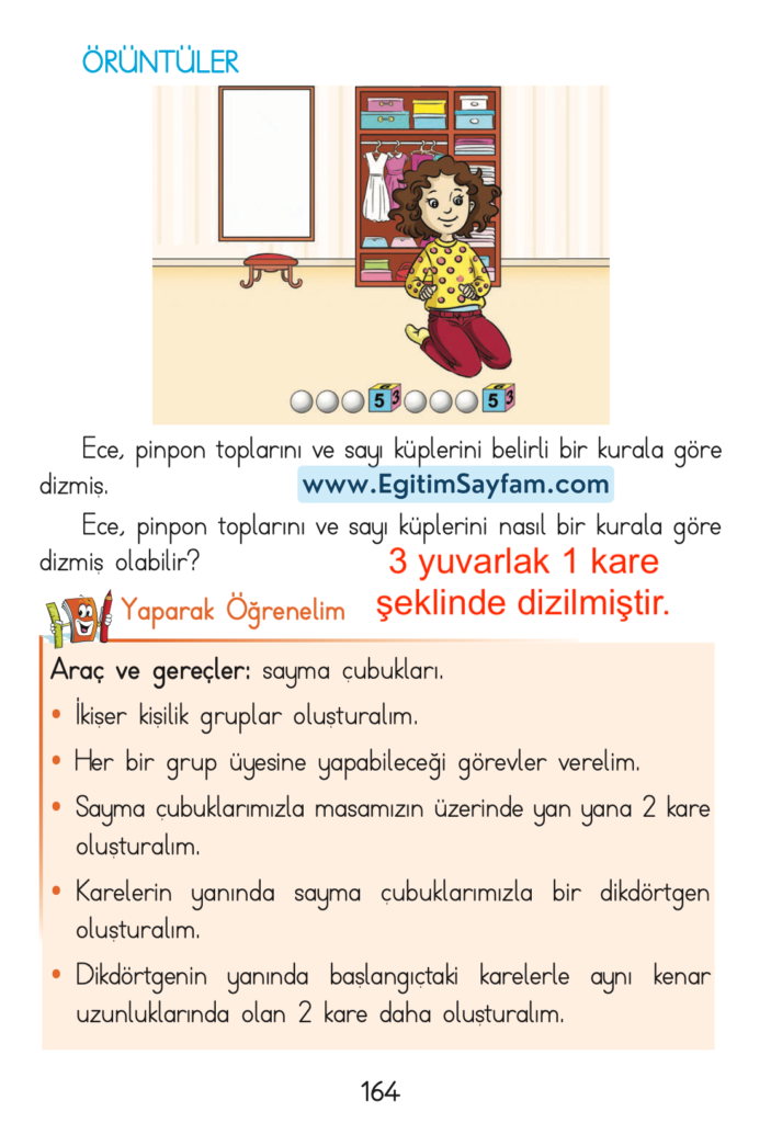 1. Sınıf Matematik Açılım Yayınları Ders Kitabı Cevapları Sayfa 164