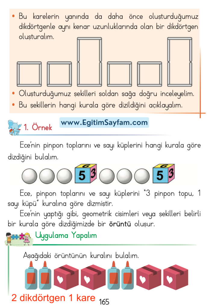 1. Sınıf Matematik Açılım Yayınları Ders Kitabı Cevapları Sayfa 165