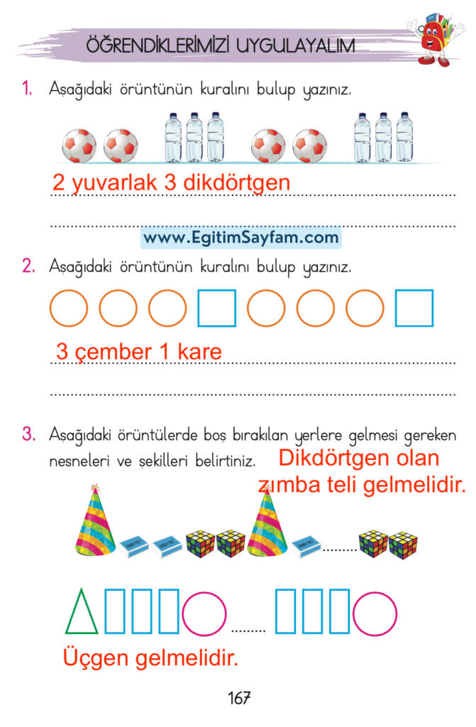 1. Sınıf Matematik Açılım Yayınları Ders Kitabı Cevapları Sayfa 167