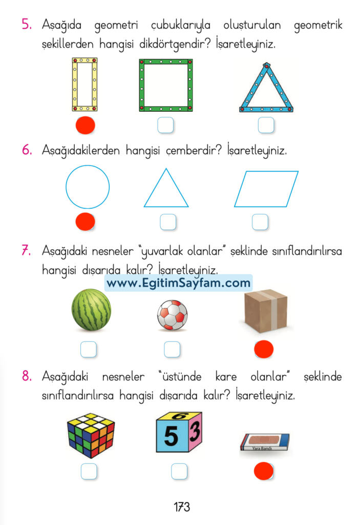 1. Sınıf Matematik Açılım Yayınları Ders Kitabı Cevapları Sayfa 173