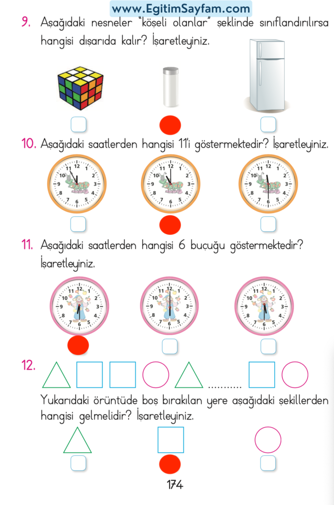 1. Sınıf Matematik Açılım Yayınları Ders Kitabı Cevapları Sayfa 174