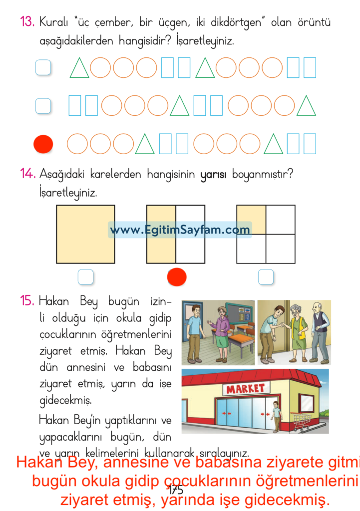 1. Sınıf Matematik Açılım Yayınları Ders Kitabı Cevapları Sayfa 175