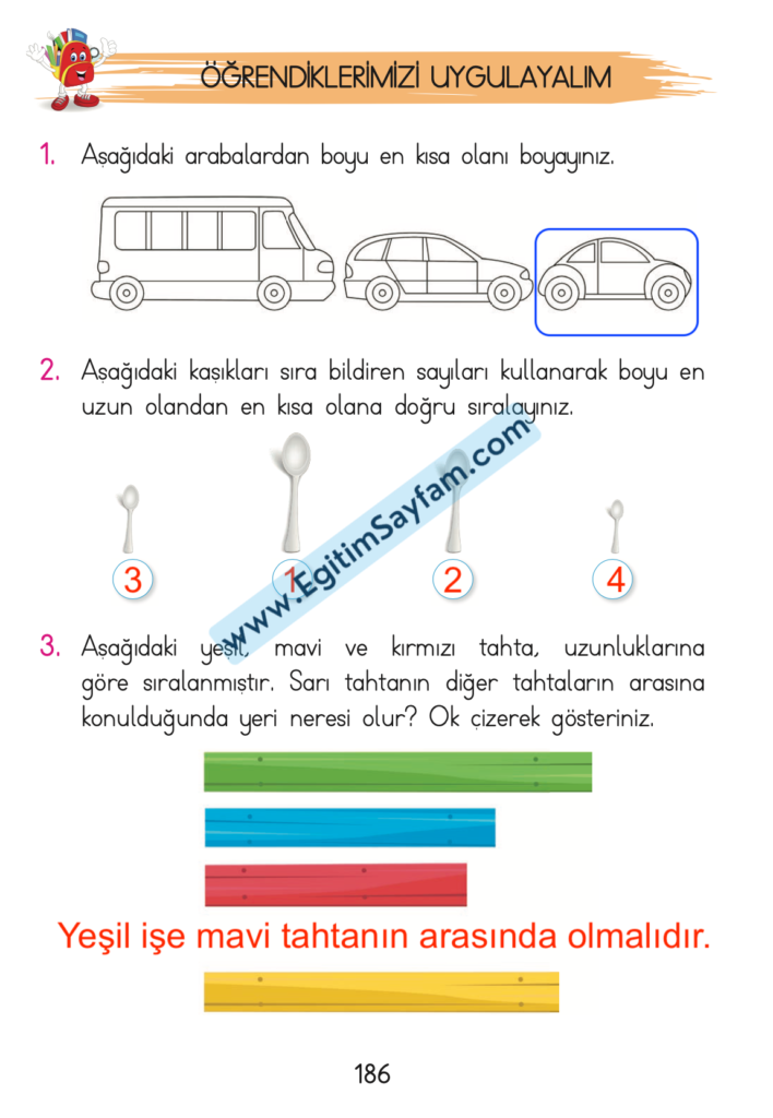 1. Sınıf Matematik Açılım Yayınları Ders Kitabı Cevapları Sayfa 186