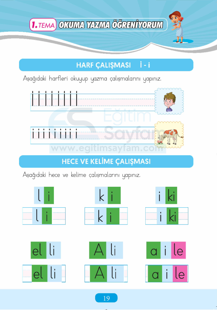 1. Sınıf Türkçe Çalışma Kitabı Cevapları Sayfa 19