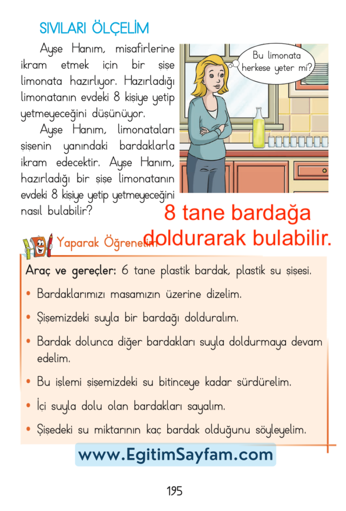 1. Sınıf Matematik Açılım Yayınları Ders Kitabı Cevapları Sayfa 195