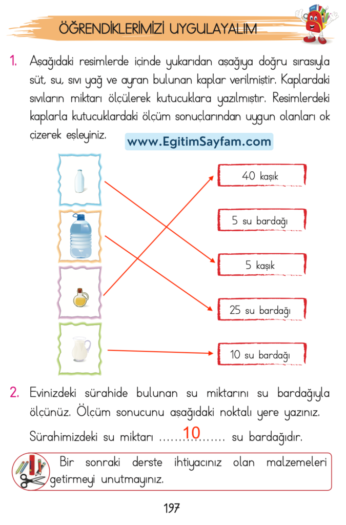 1. Sınıf Matematik Açılım Yayınları Ders Kitabı Cevapları Sayfa 197