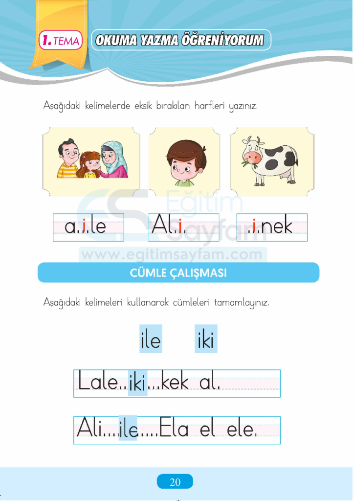 1. Sınıf Türkçe Çalışma Kitabı Cevapları Sayfa 20