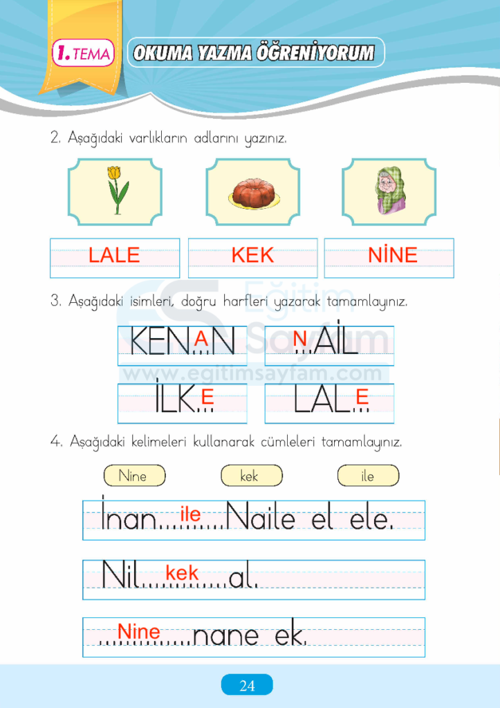 1. Sınıf Türkçe Çalışma Kitabı Cevapları Sayfa 24