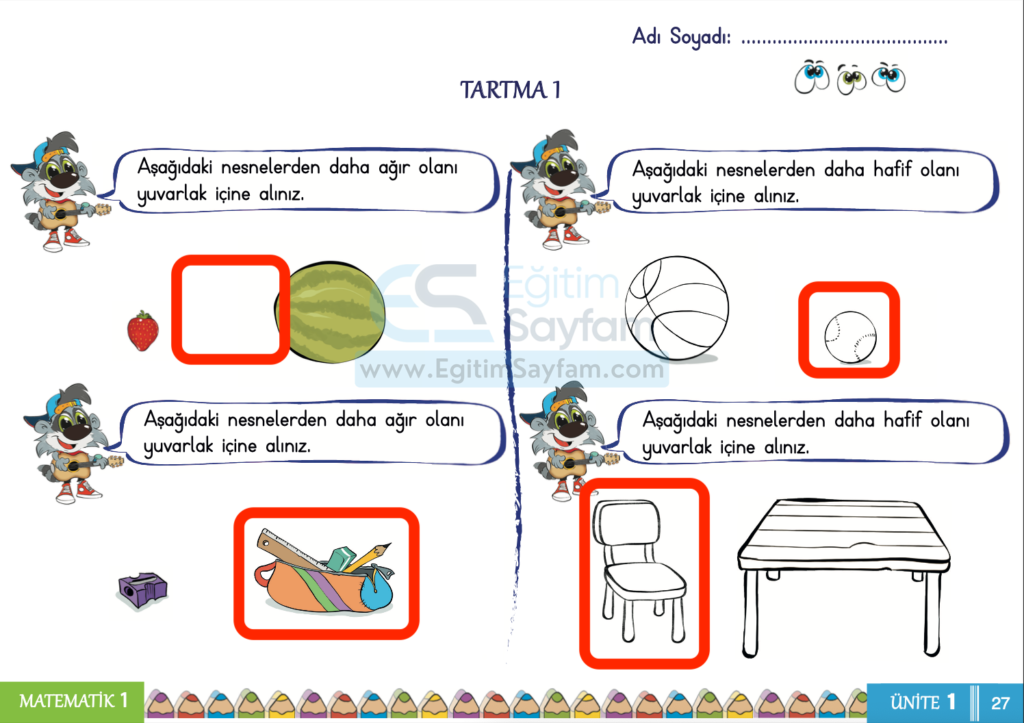 1. Sınıf Matematik Çalışma Kitabı Cevapları Sayfa 27