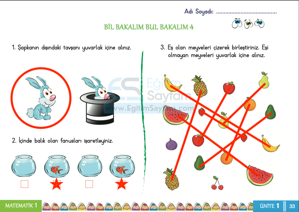 1. Sınıf Matematik Çalışma Kitabı Cevapları Sayfa 33