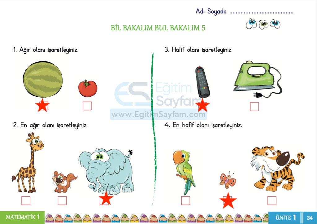 1. Sınıf Matematik Çalışma Kitabı Cevapları Sayfa 34