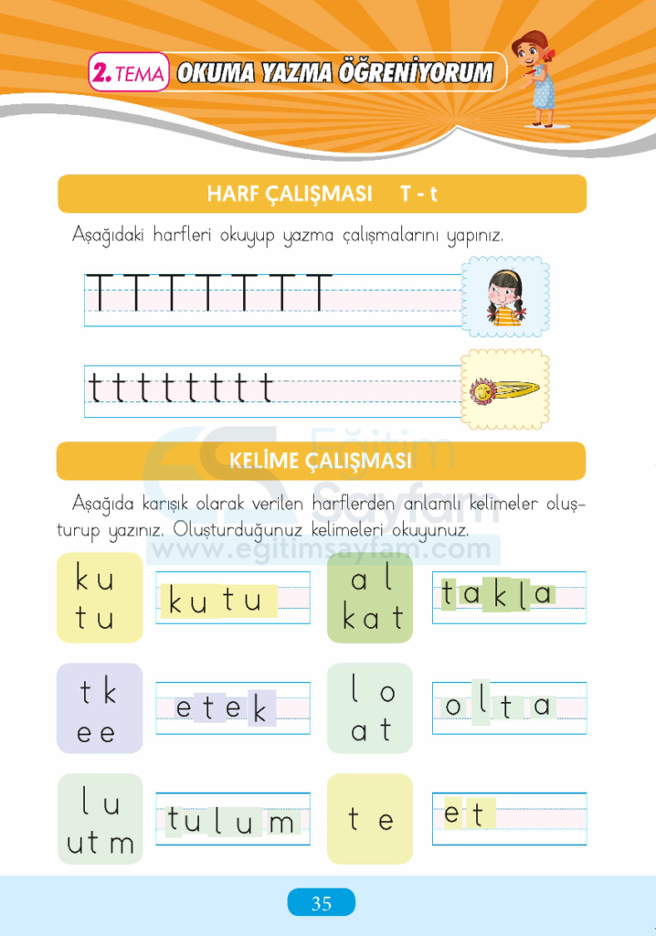 1. Sınıf Türkçe Çalışma Kitabı Cevapları Sayfa 35