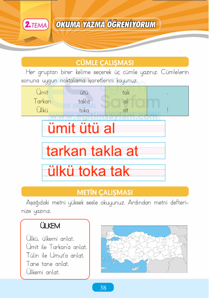 1. Sınıf Türkçe Çalışma Kitabı Cevapları Sayfa 38