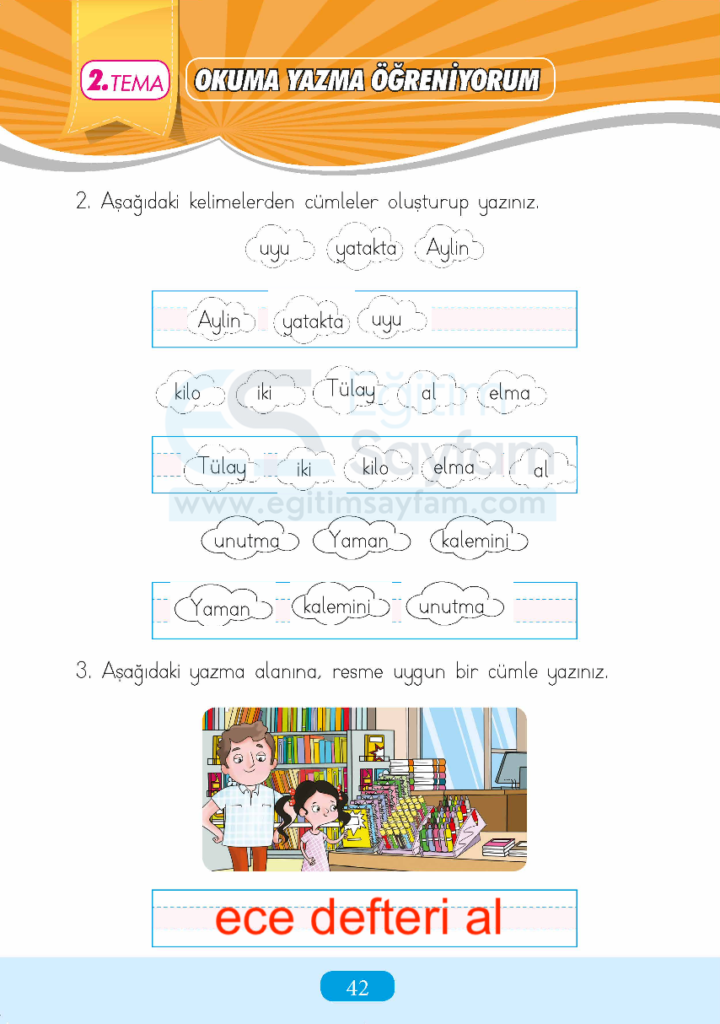 1. Sınıf Türkçe Çalışma Kitabı Cevapları Sayfa 42