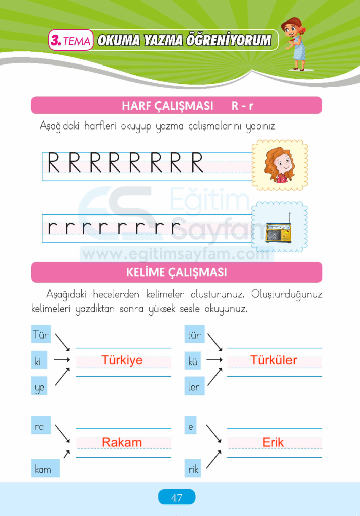 1. Sınıf Türkçe Çalışma Kitabı Cevapları Sayfa 47