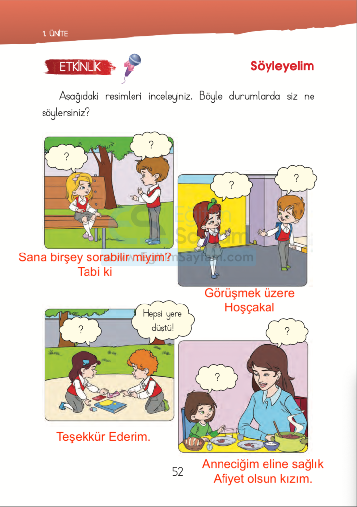 1. Sınıf Hayat Bilgisi Ders Kitabı Cevapları İhsan Yayıncılık Sayfa 52