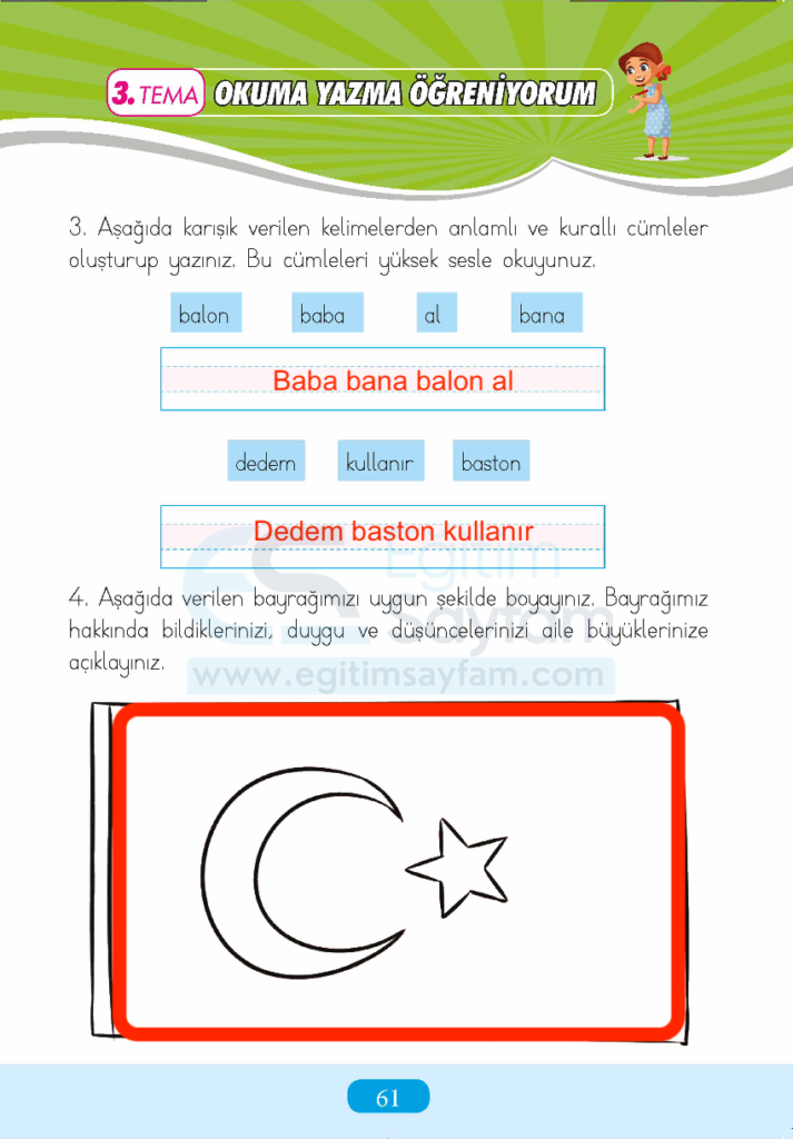 1. Sınıf Türkçe Çalışma Kitabı Cevapları Sayfa 61