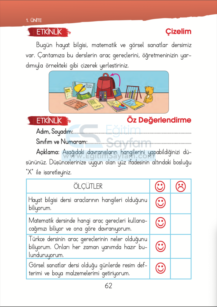 1. Sınıf Hayat Bilgisi Ders Kitabı Cevapları İhsan Yayıncılık Sayfa 62
