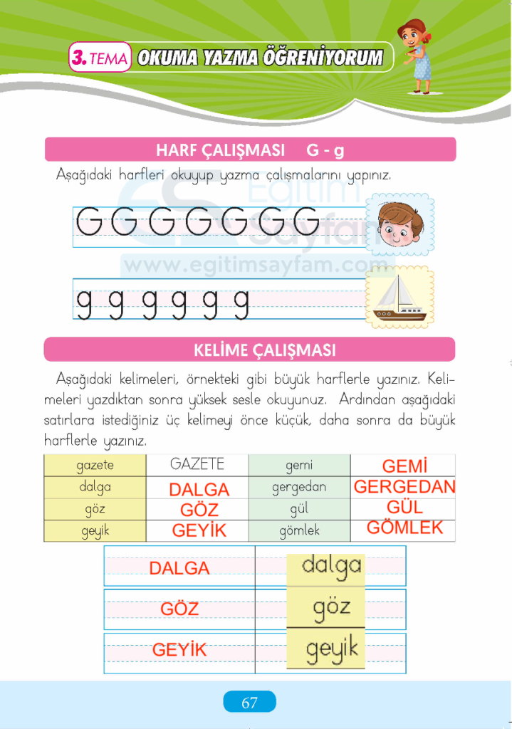 1. Sınıf Türkçe Çalışma Kitabı Cevapları Sayfa 67