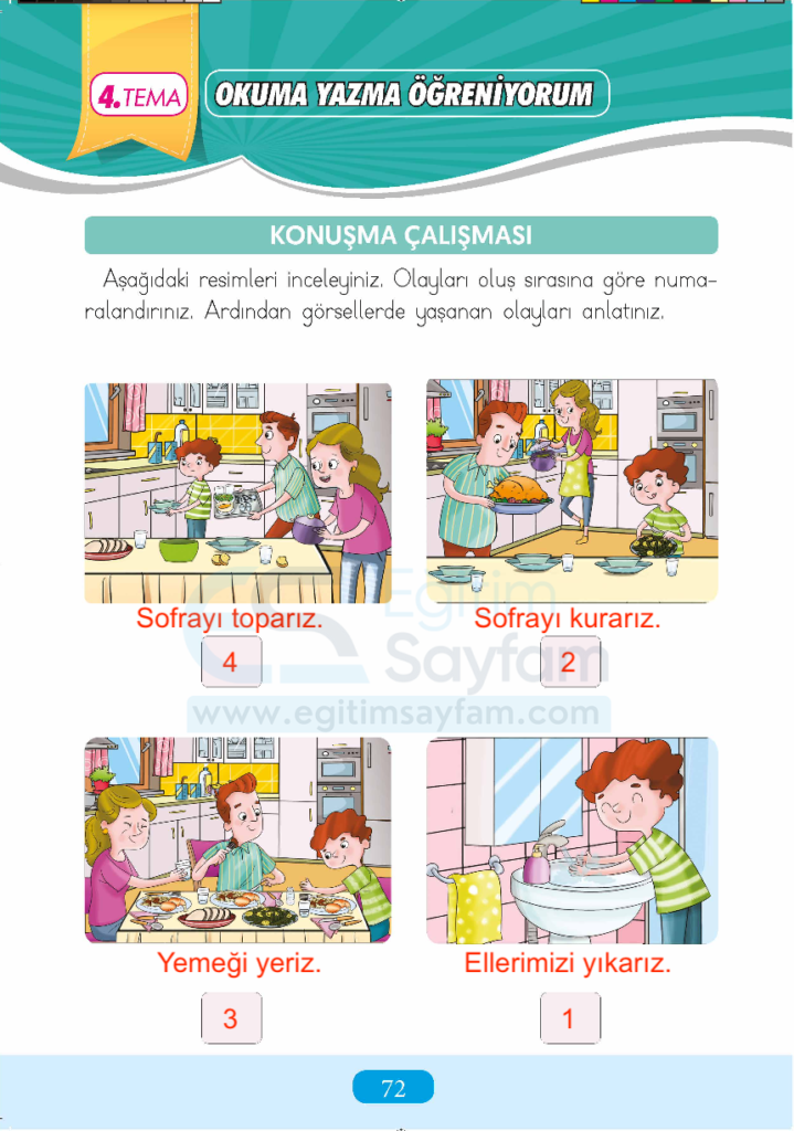 1. Sınıf Türkçe Çalışma Kitabı Cevapları Sayfa 72