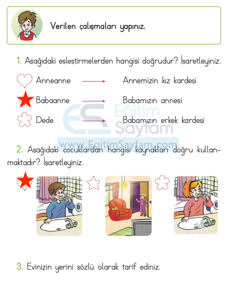 2. Ünite Evimizde Hayat Kendimizi Değerlendiriyoruz Cevapları (1. Sınıf Hayat Bilgisi)