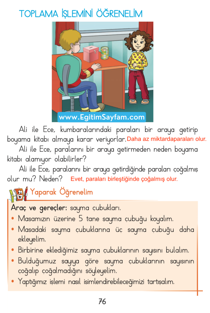 1. Sınıf Matematik Açılım Yayınları Ders Kitabı Cevapları Sayfa 76