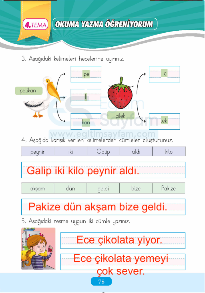 1. Sınıf Türkçe Çalışma Kitabı Cevapları Sayfa 78
