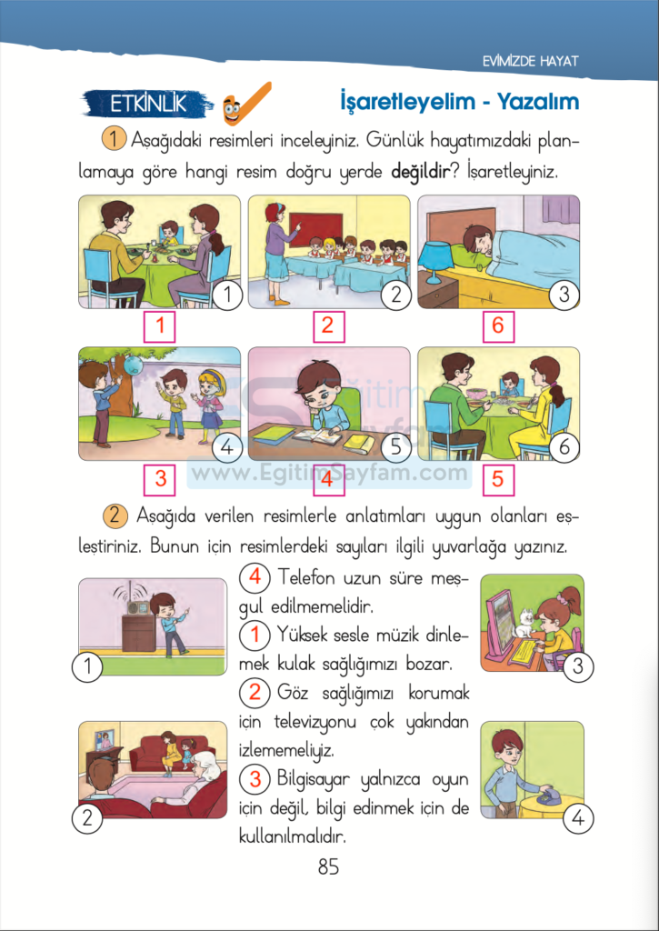 1. Sınıf Hayat Bilgisi Ders Kitabı Cevapları İhsan Yayıncılık Sayfa 85