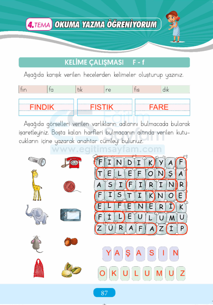 1. Sınıf Türkçe Çalışma Kitabı Cevapları Sayfa 87