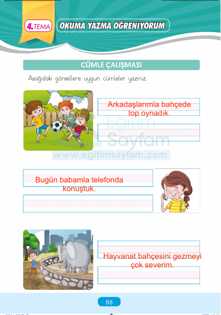 1. Sınıf Türkçe Çalışma Kitabı Cevapları Sayfa 88