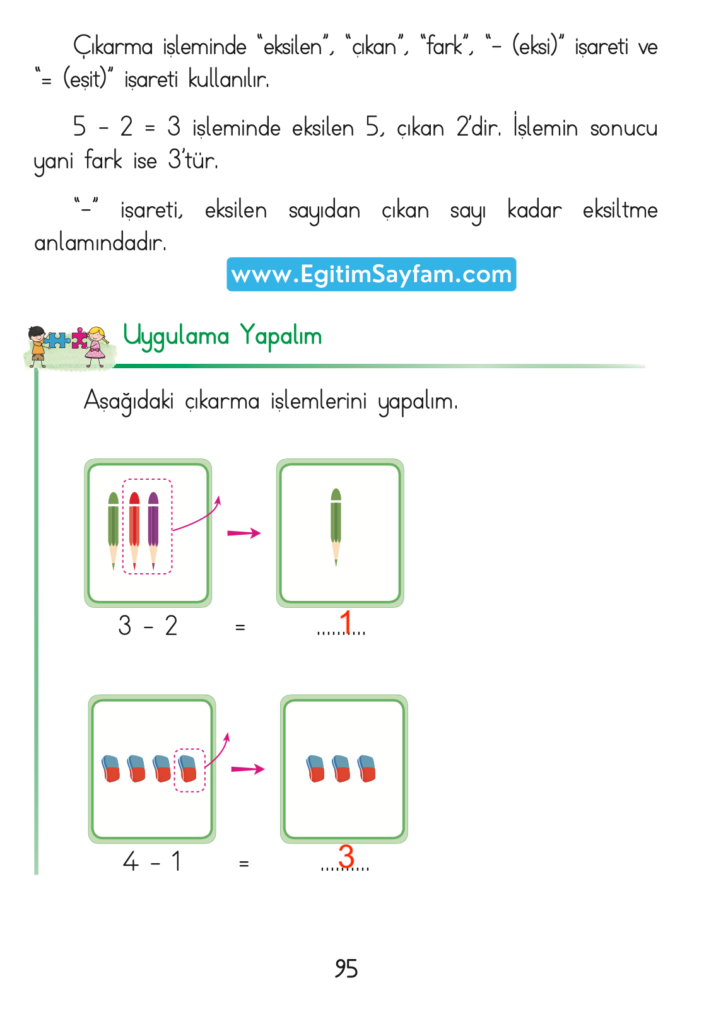 1. Sınıf Matematik Açılım Yayınları Ders Kitabı Cevapları Sayfa 95