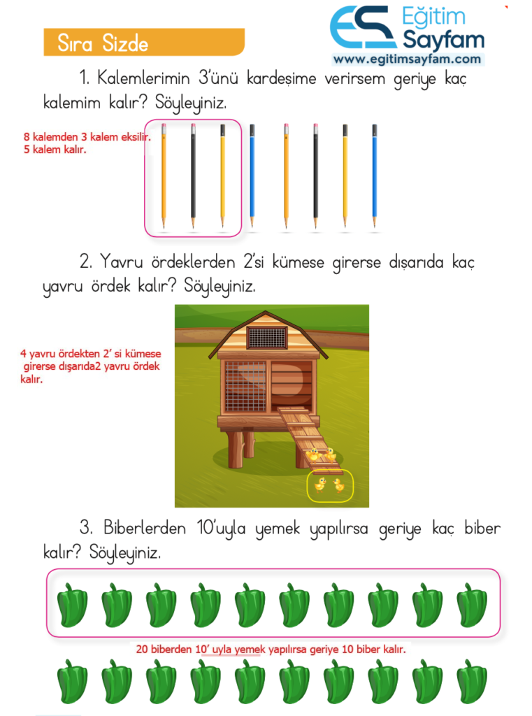 1. Sınıf Matematik Ders Kitabı Cevapları Dizin Yayıncılık Sayfa 96